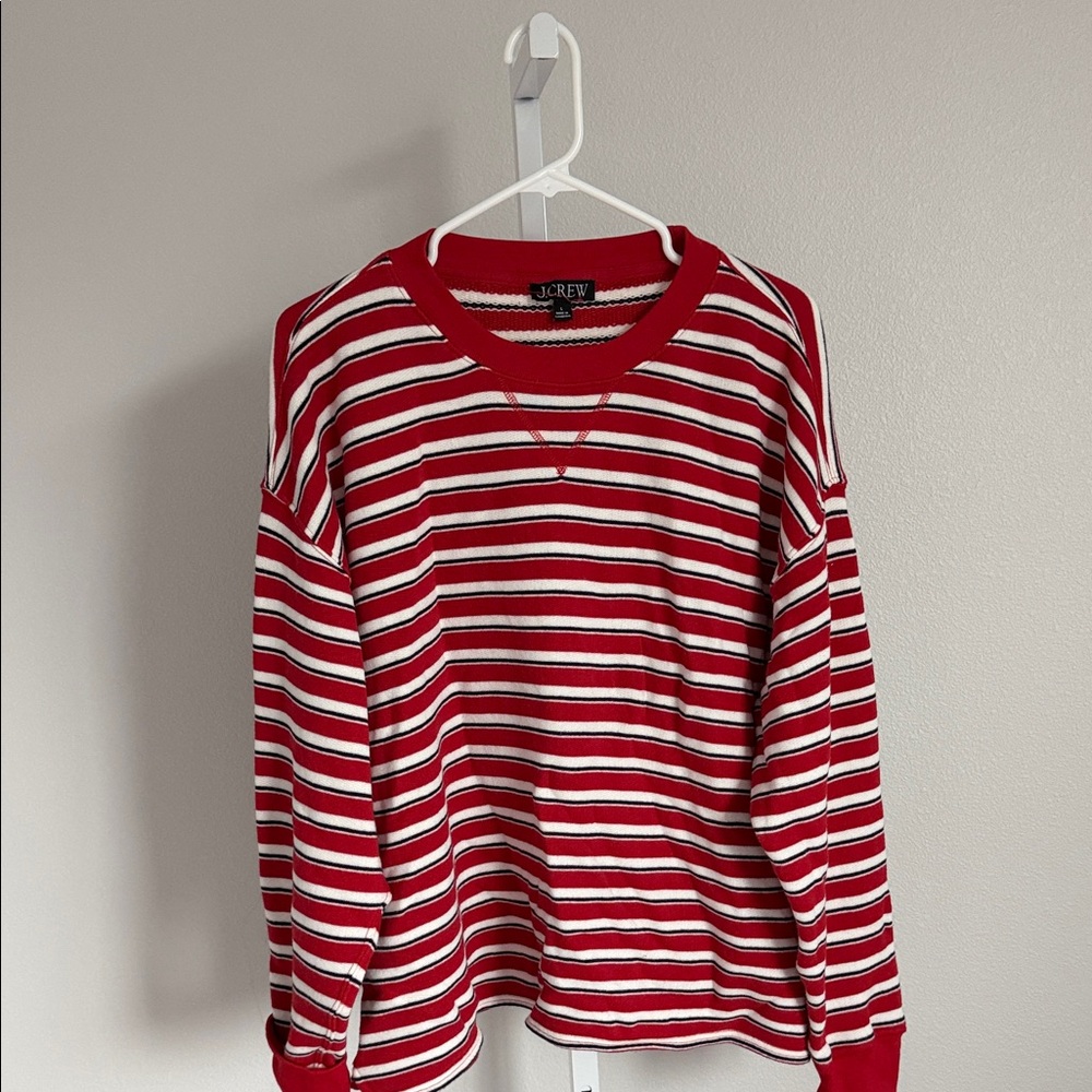 J. Crew Red and White Striped Long Sleeve Crewneck